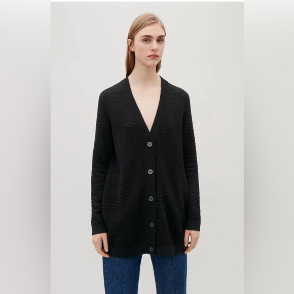 COS Sweaters - COS Women's Long Textured Cotton Cardigan - Black, X-Small